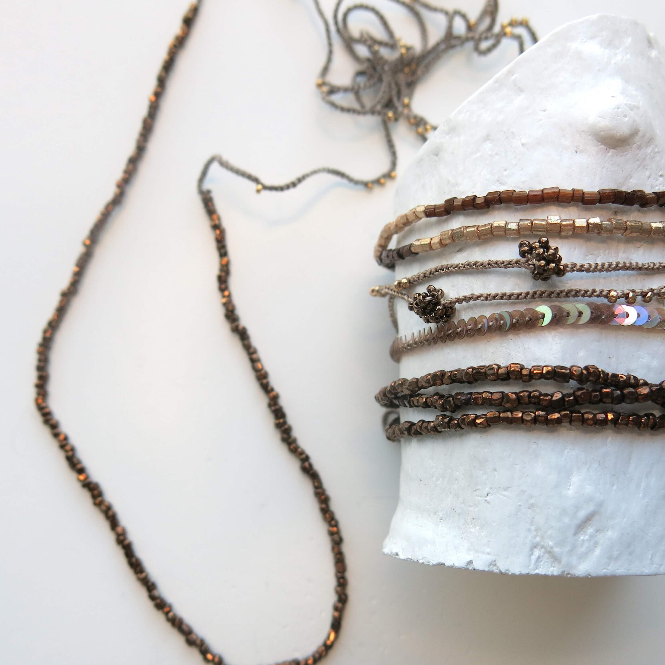Kette CAROL & Armband CLARISSE excl. vintage Perle-bronze-7 Edles Armband mit vintage Glasperlen – Bild 1