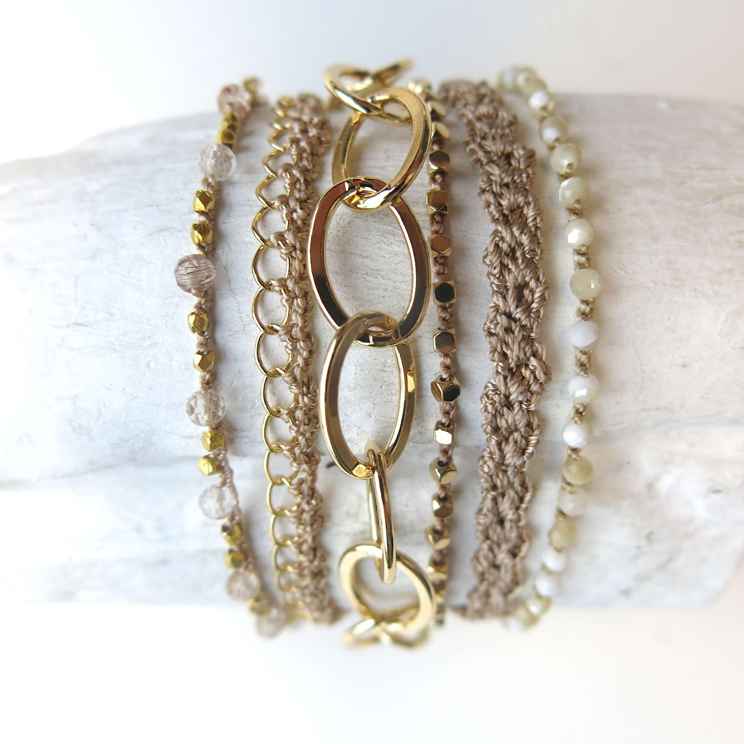 Kombi gehäkelte Armbänder gold Oval-1-2 Armband aus größeren plated Gold Ovalen – Bild 1